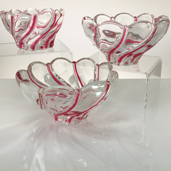 Mikasa Crystal Red Peppermint Swirl Bowl Trio - Blue Plum Collections