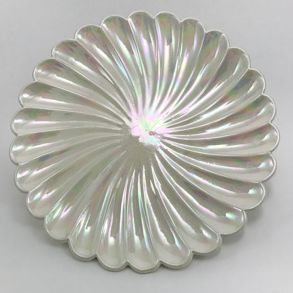 Opalescent Pearl White Vintage Serving Plate with Scalloped Edge - Blue Plum Collections